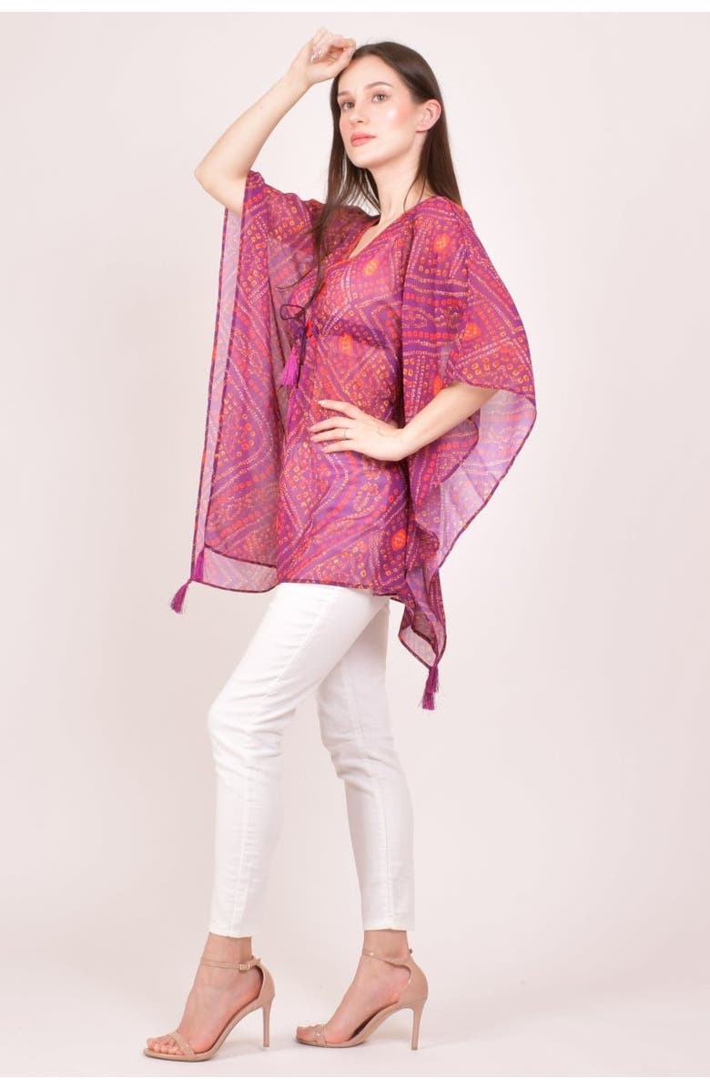 RAAS Mirror Embroidered Bandhani Georgette Kaftan Top, Alternate, color, Purple