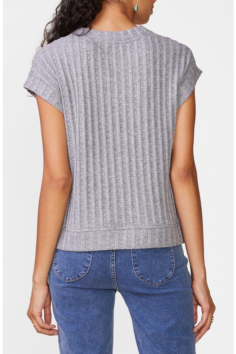 Cap Sleeve Pointelle Rib Top, Alternate, color, HTHR GREY
