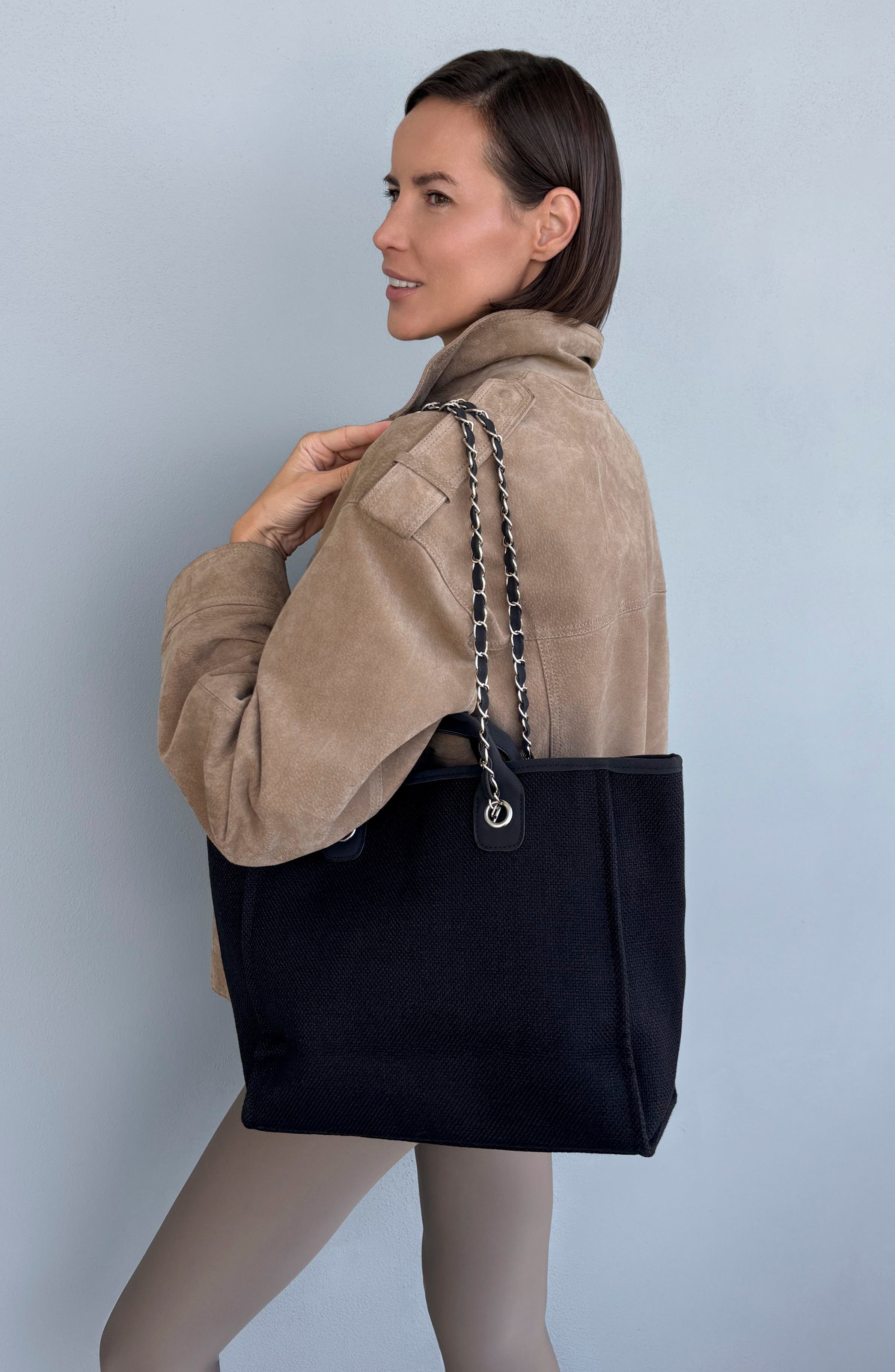 Chain Oversized Tote, Alternate, color, BLACK