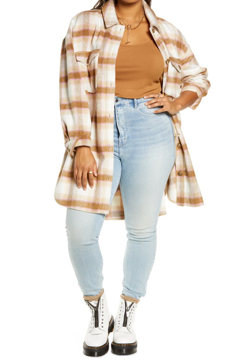 Brushed Plaid Oversize Shirt Jacket, Main, color, IVORY ABBY LG PLAID