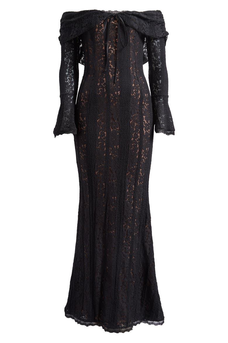 Belle Off the Shoulder Long Sleeve Maxi Dress, Alternate, color, BLACK