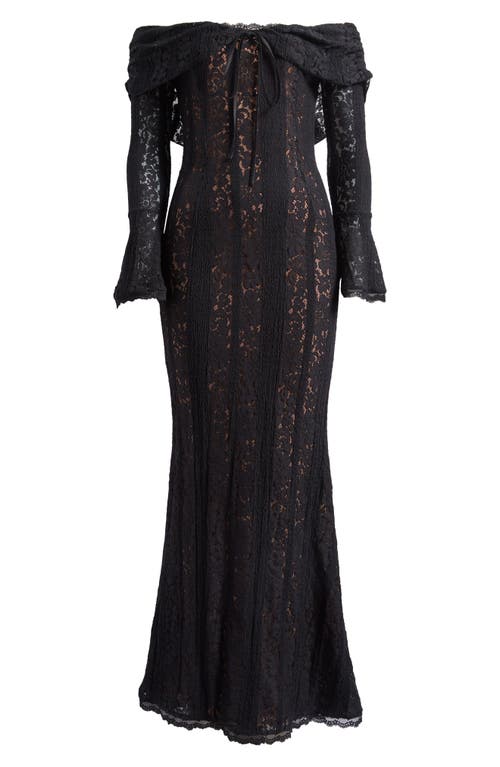 House Of Cb Belle Off The Shoulder Long Sleeve Maxi Dress In Black