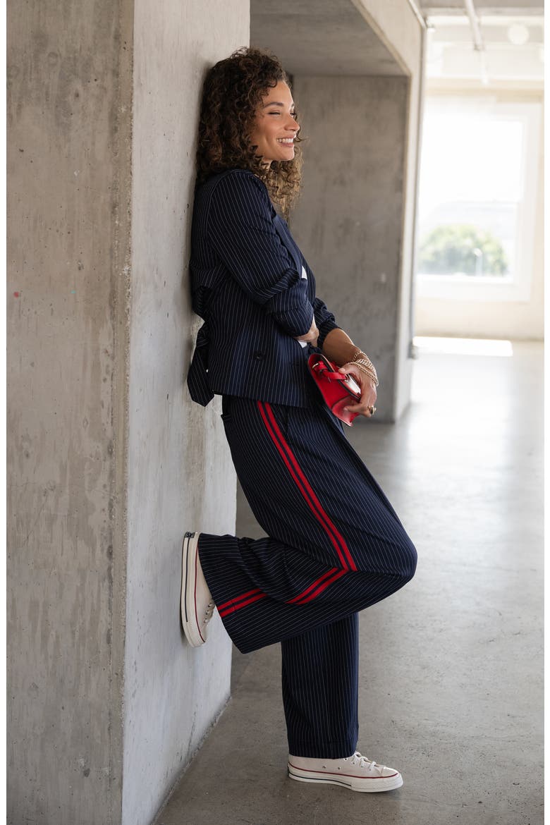 Pinstripe & Side Stripe Pleated Drawstring Pants, Alternate, color, DP MDNITE STRP