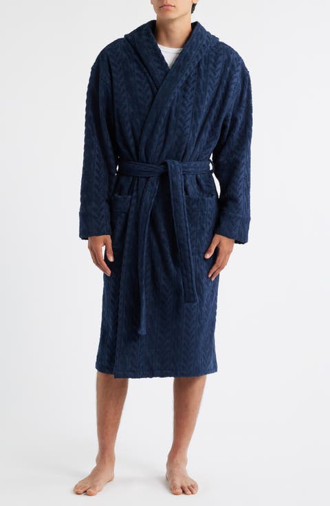 Textured Cotton Terry Cloth Hooded Robe