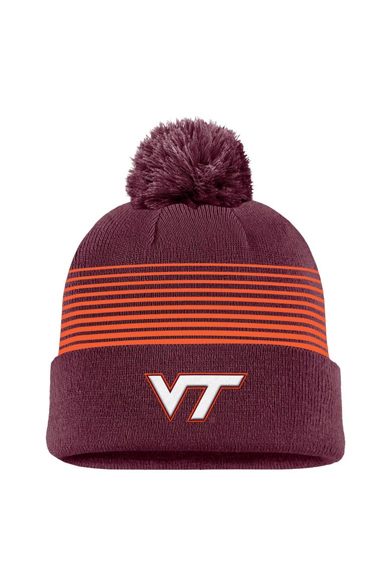 Men's Nike Maroon Virginia Tech Hokies 2026 On-Field Peak Cuffed Knit Hat with Pom, Main, color, Maroon