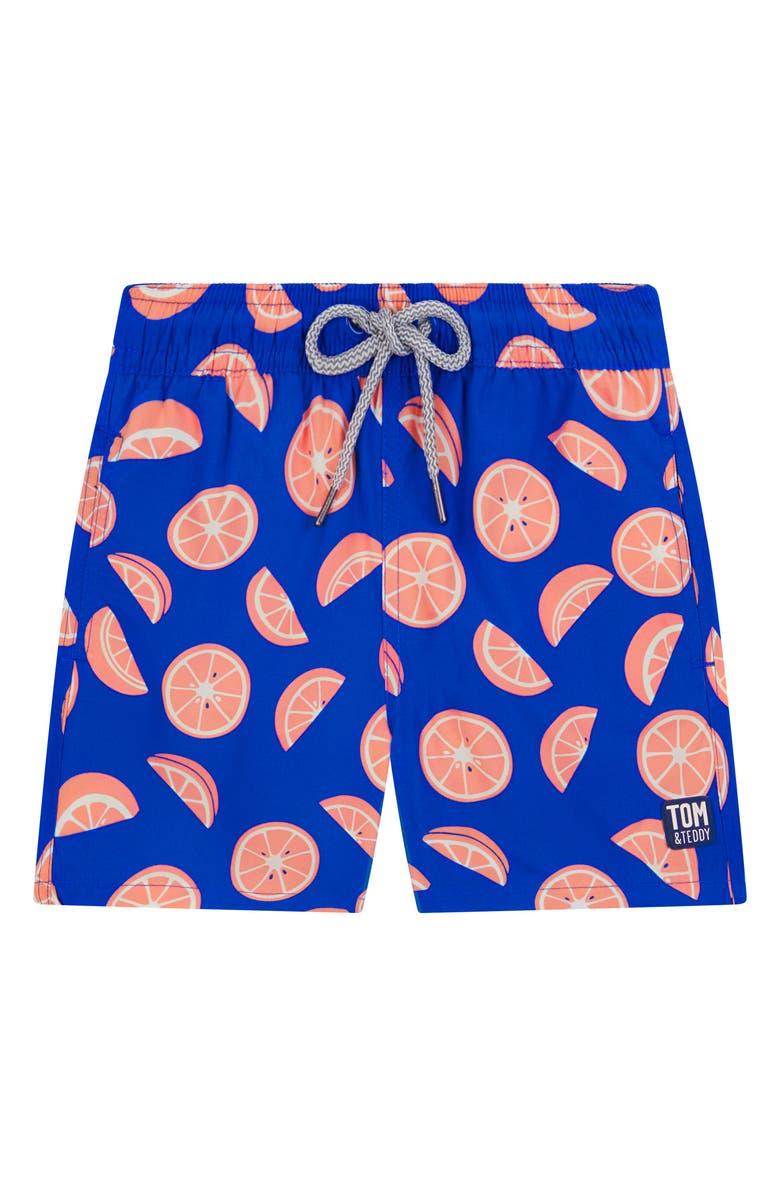 Tom & Teddy Kids' Citrus Print Swim Trunks, Main, color,