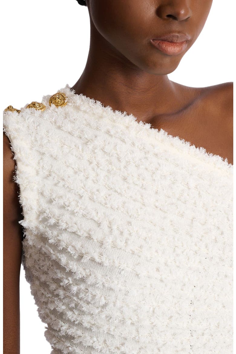 Dotted tweed one-shoulder dress, Alternate, color, white