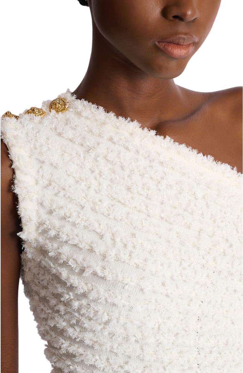 Balmain Dotted tweed one-shoulder dress, Alternate, color, White