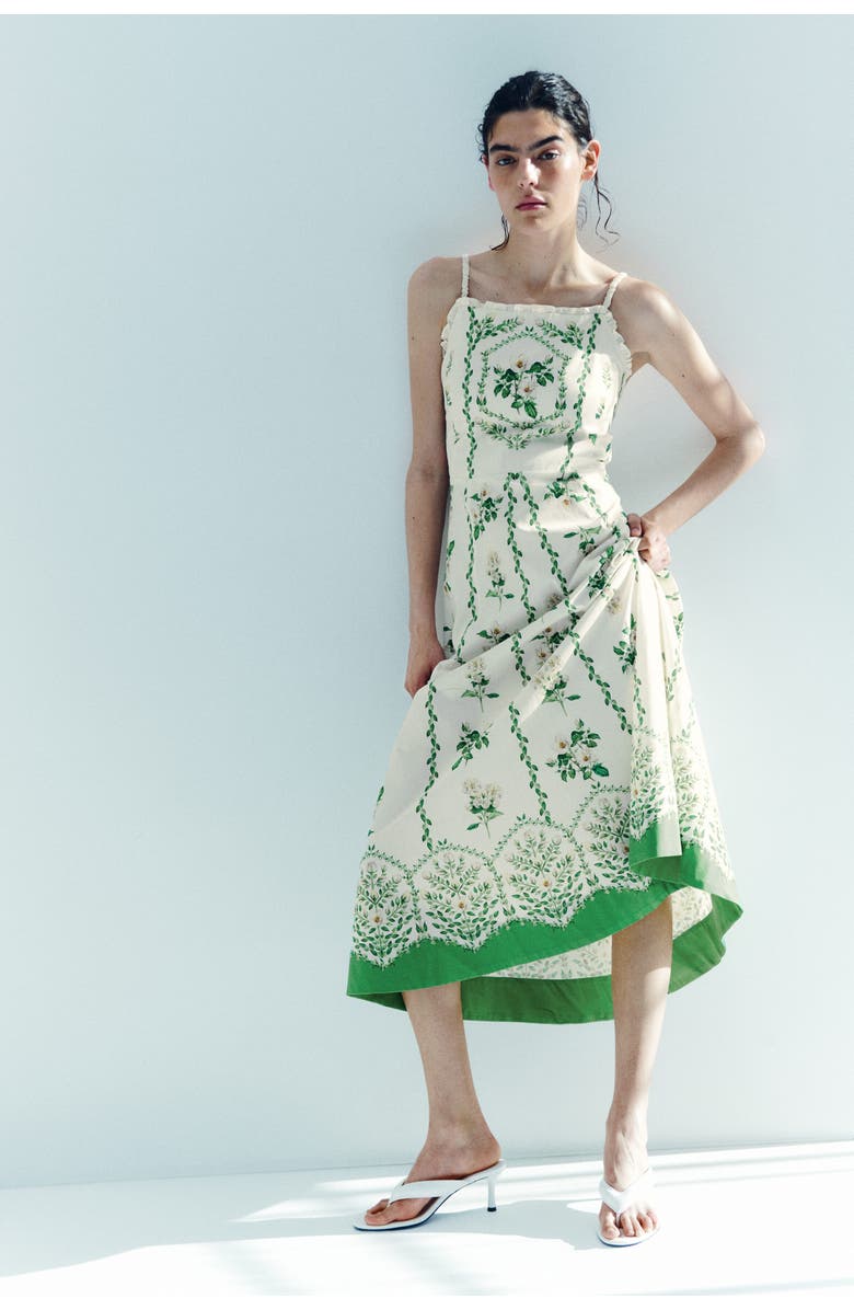 H&M Cotton dress with flared skirt, Main, color, Ivory/Floral