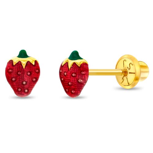In Season Jewelry 14k Summer Strawberry Earrings In Red