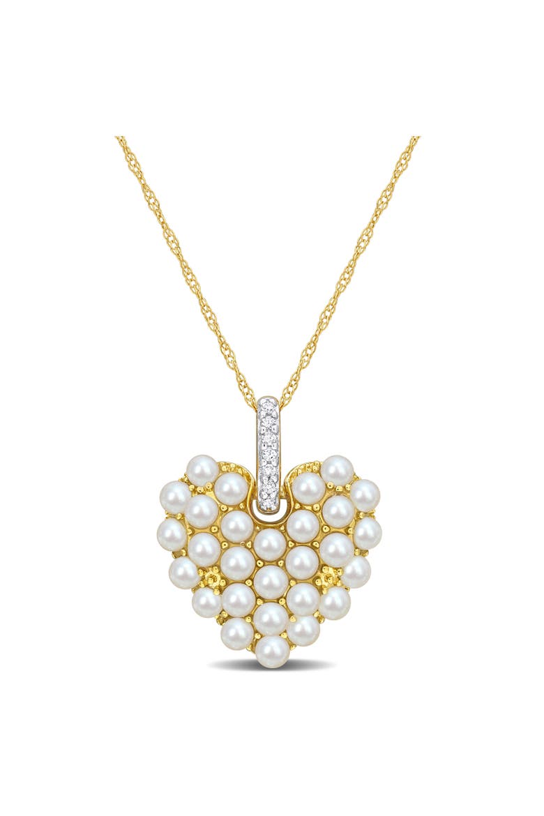 Cultured Pearl & Diamond Heart Necklace 14k, Main, color, Yellow Gold