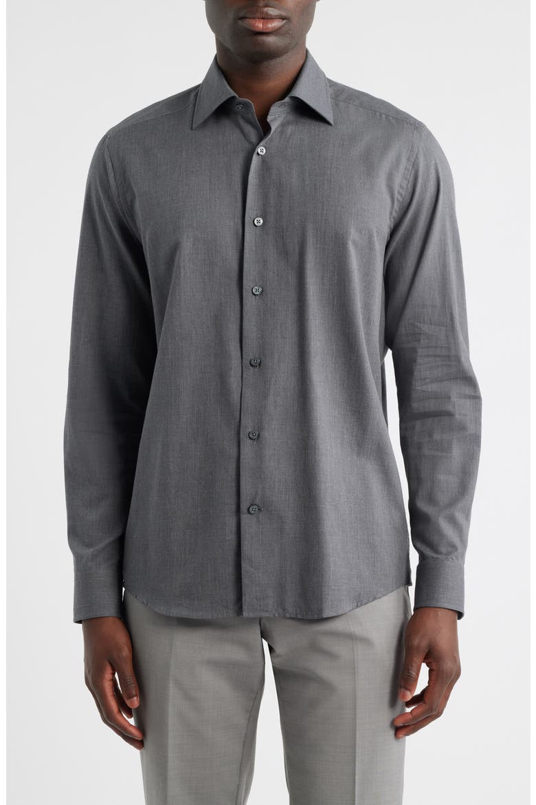 Leonard Cotton Button-Up Shirt, Main, color, CHARCOAL
