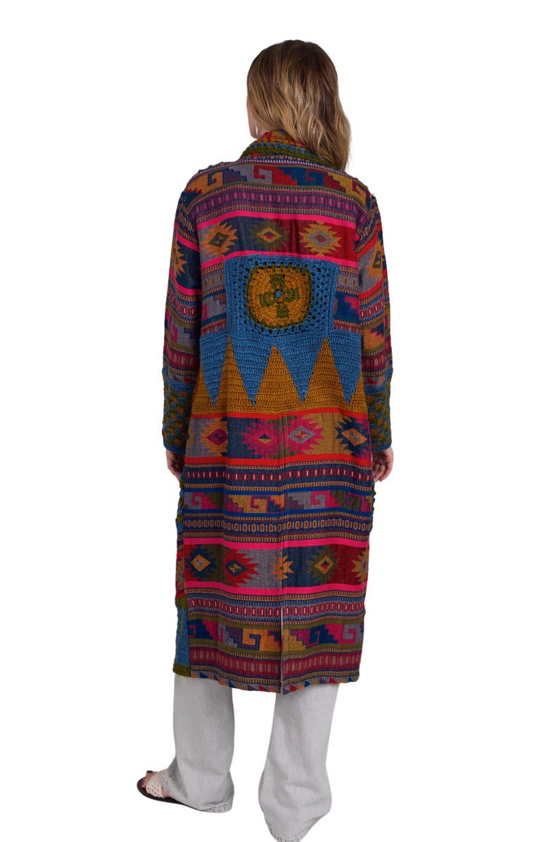 SAACHI Geometric Crochet Longline Cardigan, Alternate, color, Green