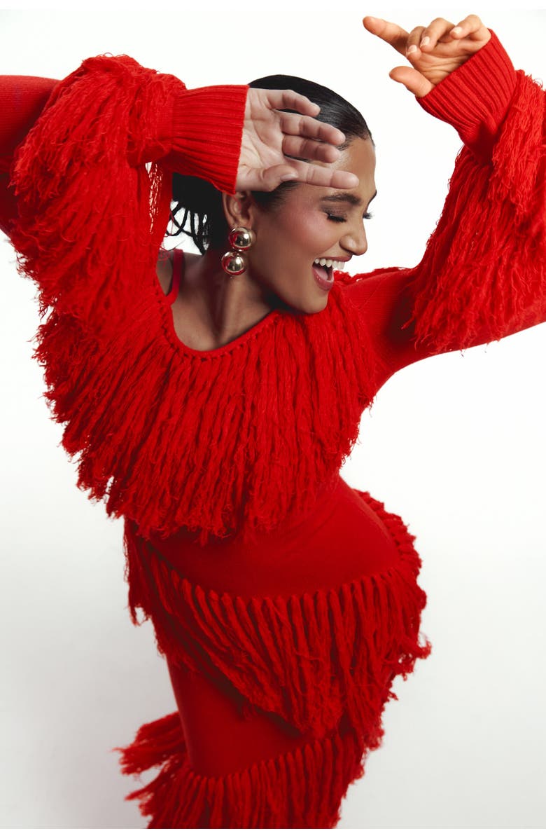 OFUURE Igho Sequin Fringe Maxi Dress, Alternate, color, Red