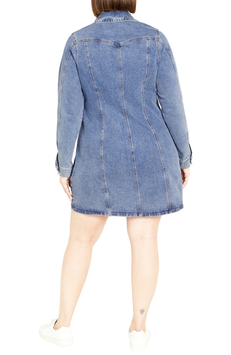 City Chic Oaklyn Long Sleeve Denim Dress, Alternate, color, Mid Denim
