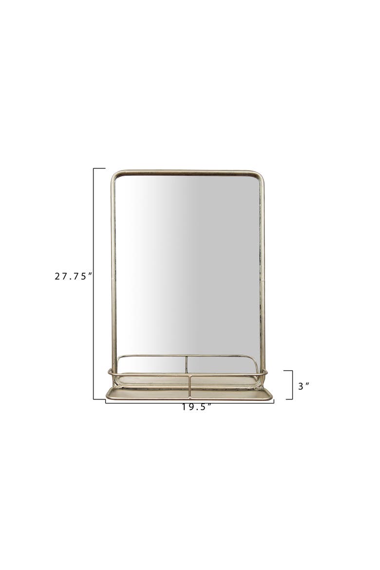 Metal Framed Wall Mirror with Shelf and Antique Nickel Finish, Alternate, color, Gold