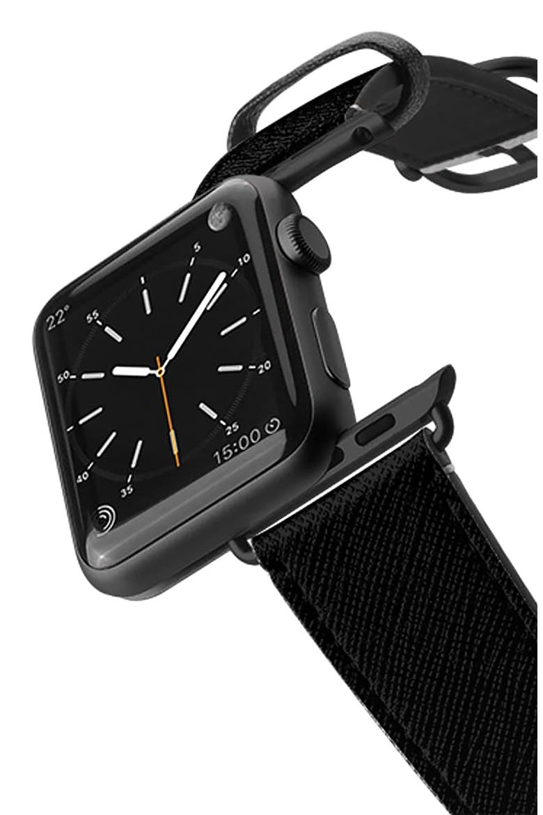 Sweet Pea Faux Leather Apple Watch® Watchband, Alternate, color, BLACK/ FLORAL/ SPACE GREY