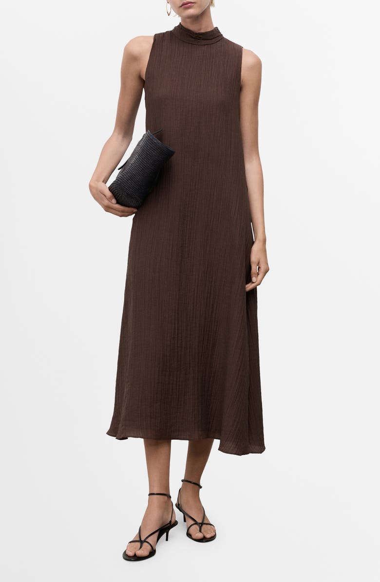 MANGO Mock Neck Sleeveless Trapeze Dress, Main, color, Chocolate