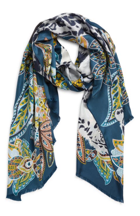 Snow Leopard Silk Wrap Scarf