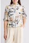 Floral Print Ruffle Neck Peplum Crop Top