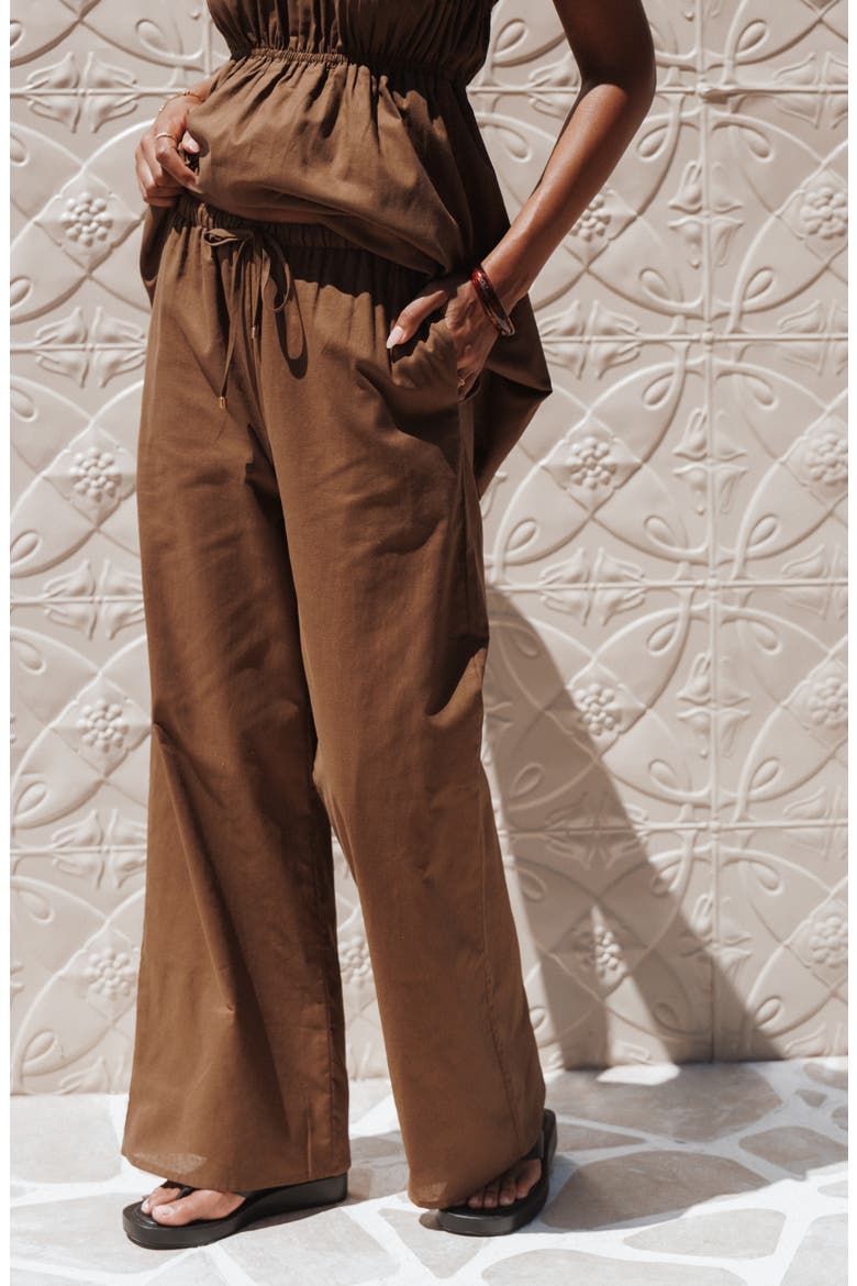 Ember Strapless Cotton & Linen Tunic Top, Alternate, color, BROWN