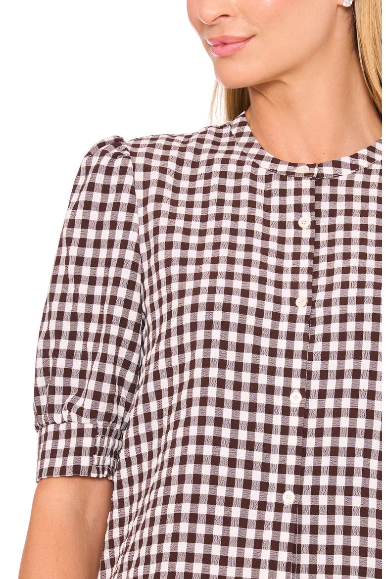 Gingham Puff Sleeve Woven Shirt, Alternate, color, CHICORY COFFEE