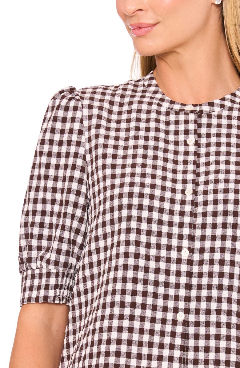 Halogen<sup>®</sup> Gingham Puff Sleeve Woven Shirt, Alternate, color, Chicory Coffee