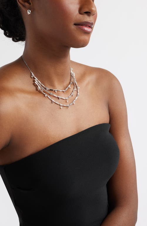 Nordstrom Cubic Zirconia & Pearl Charm Triple Tier Necklace In Clear- Silver
