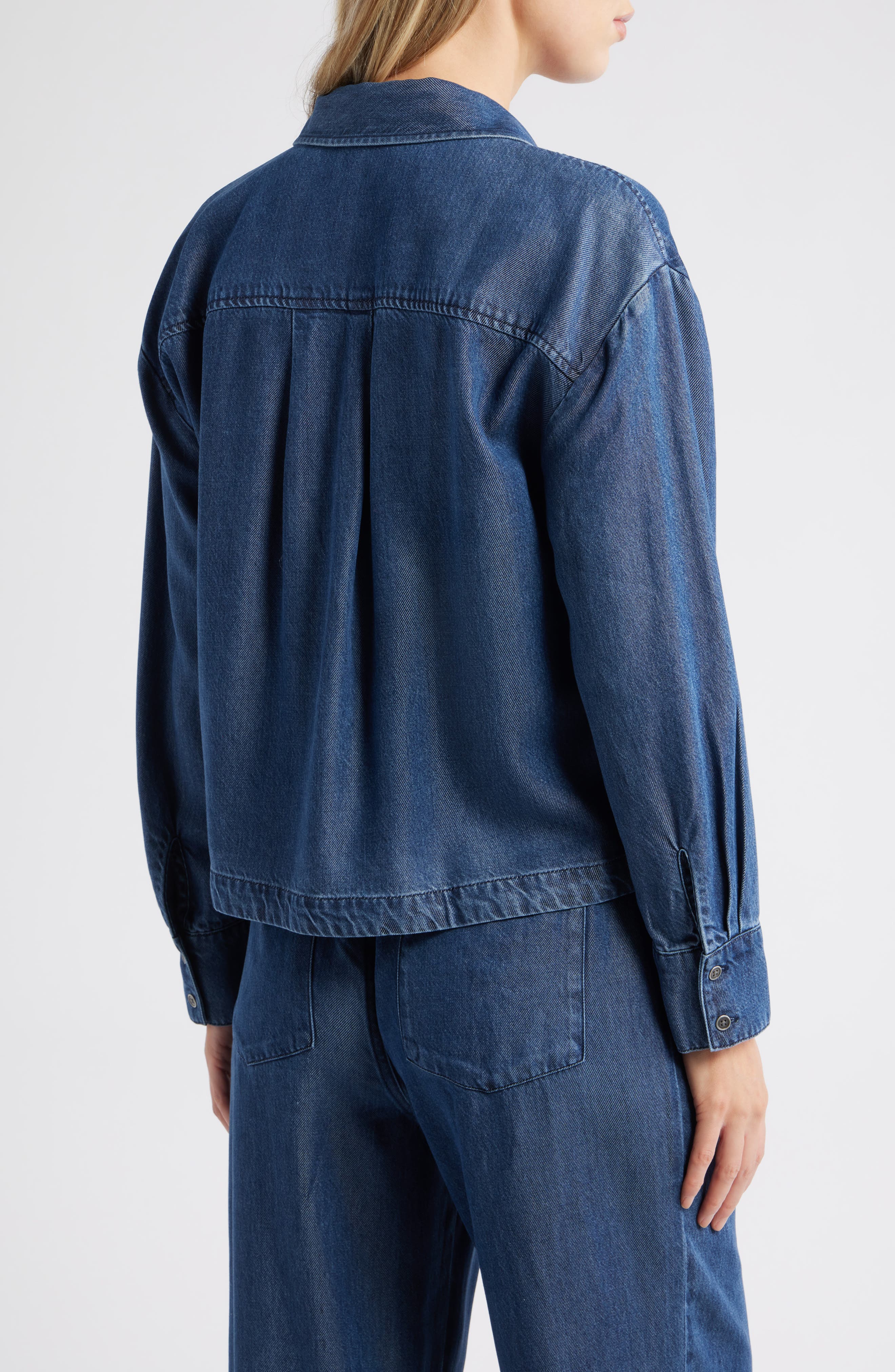 Half Placket Denim Popover Top - image 2