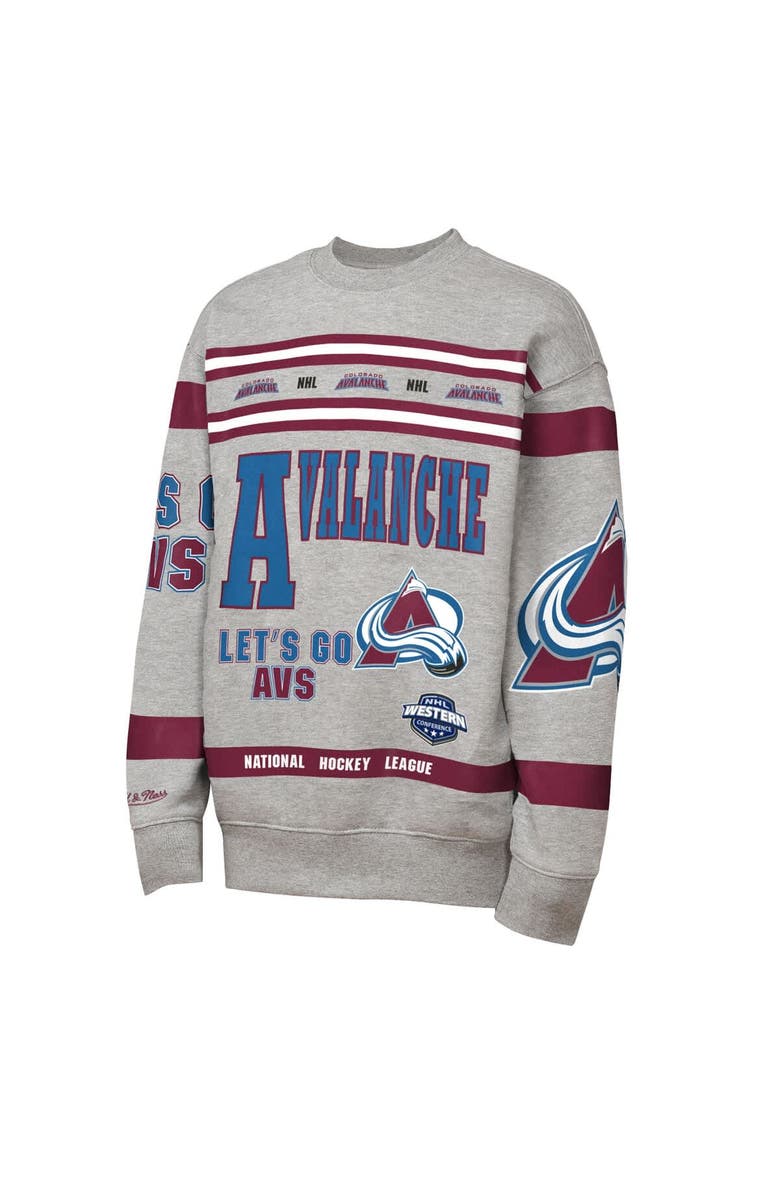 Mitchell & Ness Youth Mitchell & Ness Heather Gray Colorado Avalanche Allover Print Fleece Crewneck Sweatshirt, Alternate, color, Heather Gray