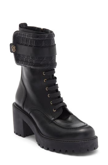 Ferragamo Shiraz Leather Combat Boots In Black