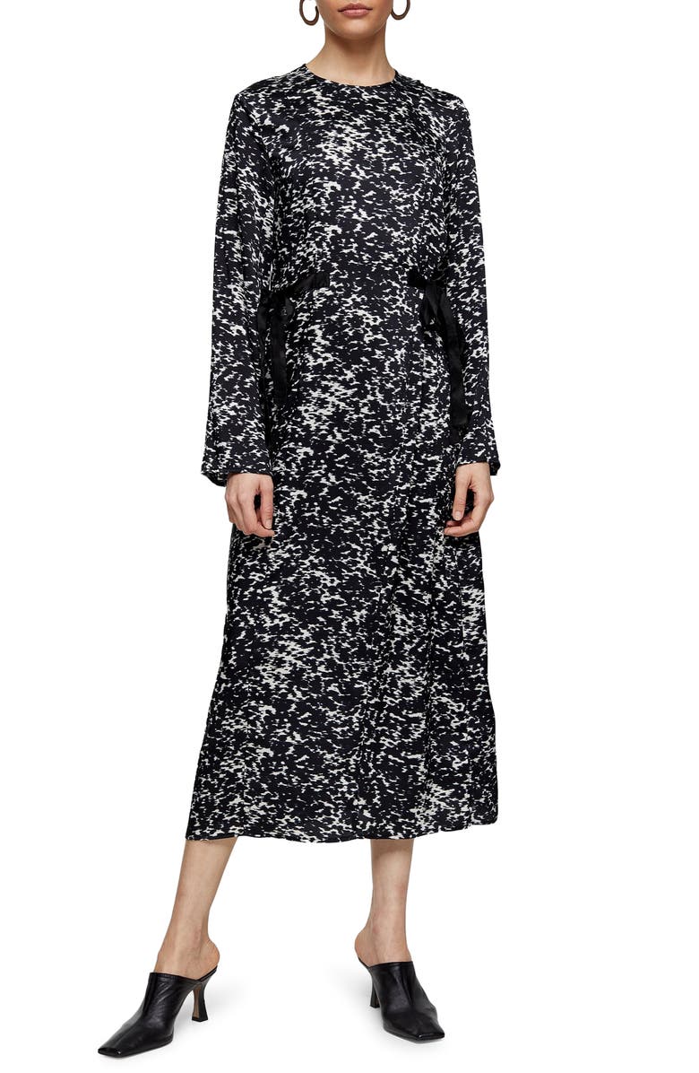 Topshop Boutique Tie Tent Long Sleeve Midi Dress, Main, color,