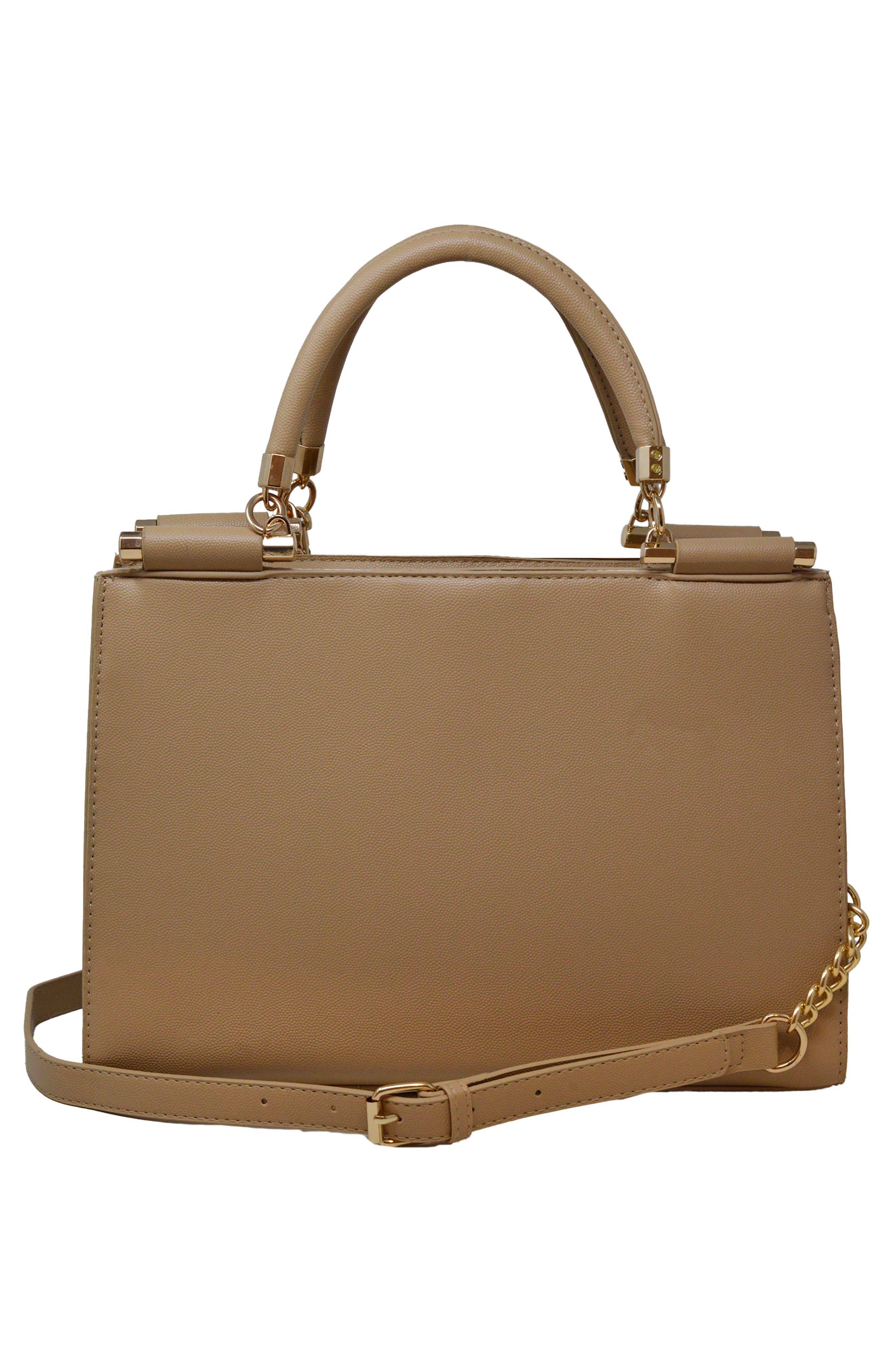 bebe Alex Quilted Satchel, Alternate, color, Almond