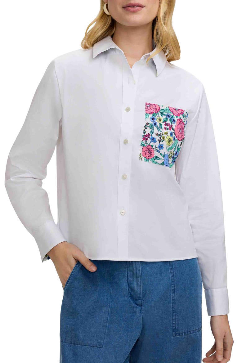 Jodie Cotton Blend Button-Up Shirt, Main, color, WHITE/ MULTI