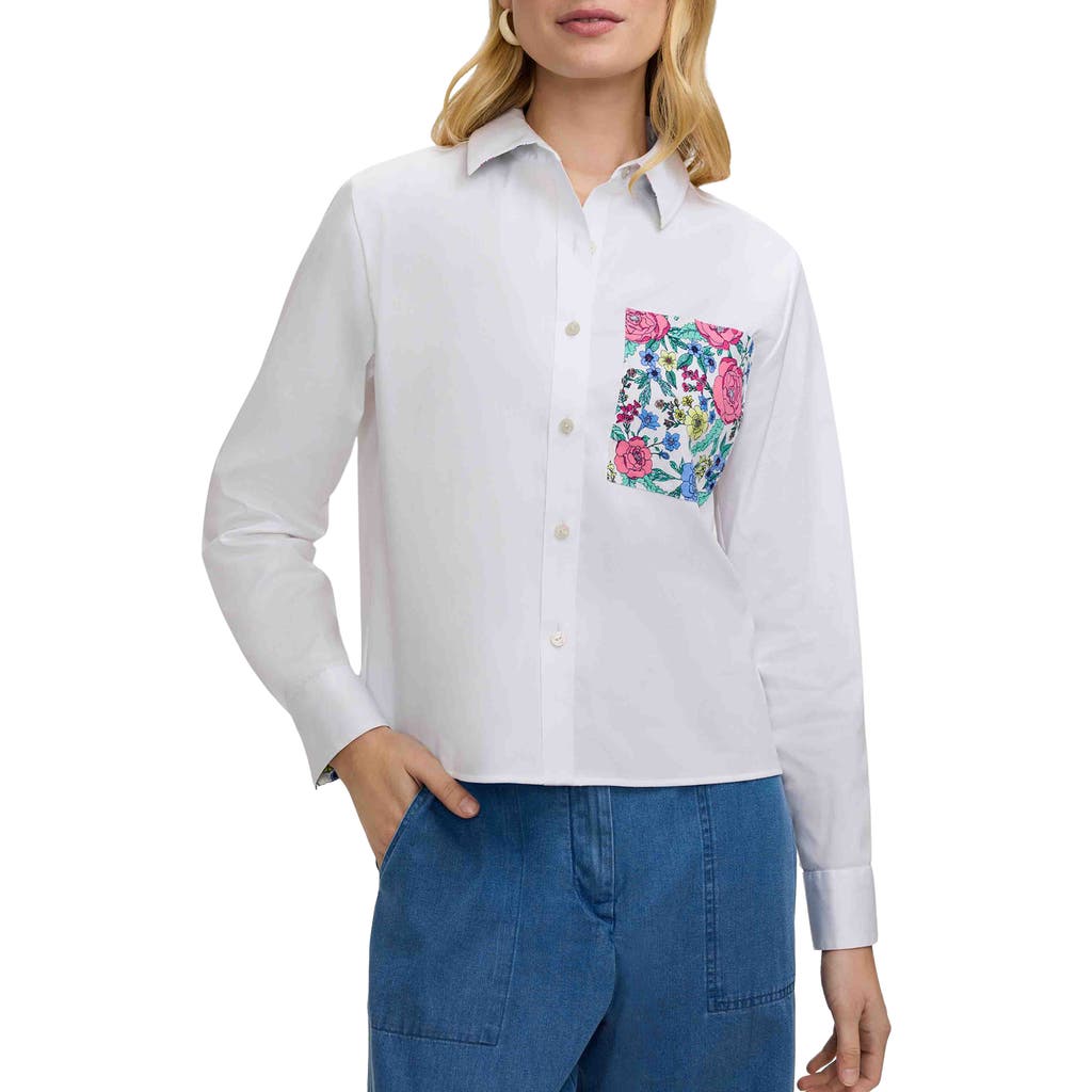 Foxcroft Jodie Cotton Blend Button-Up Shirt in White/multi at Nordstrom, Size Medium