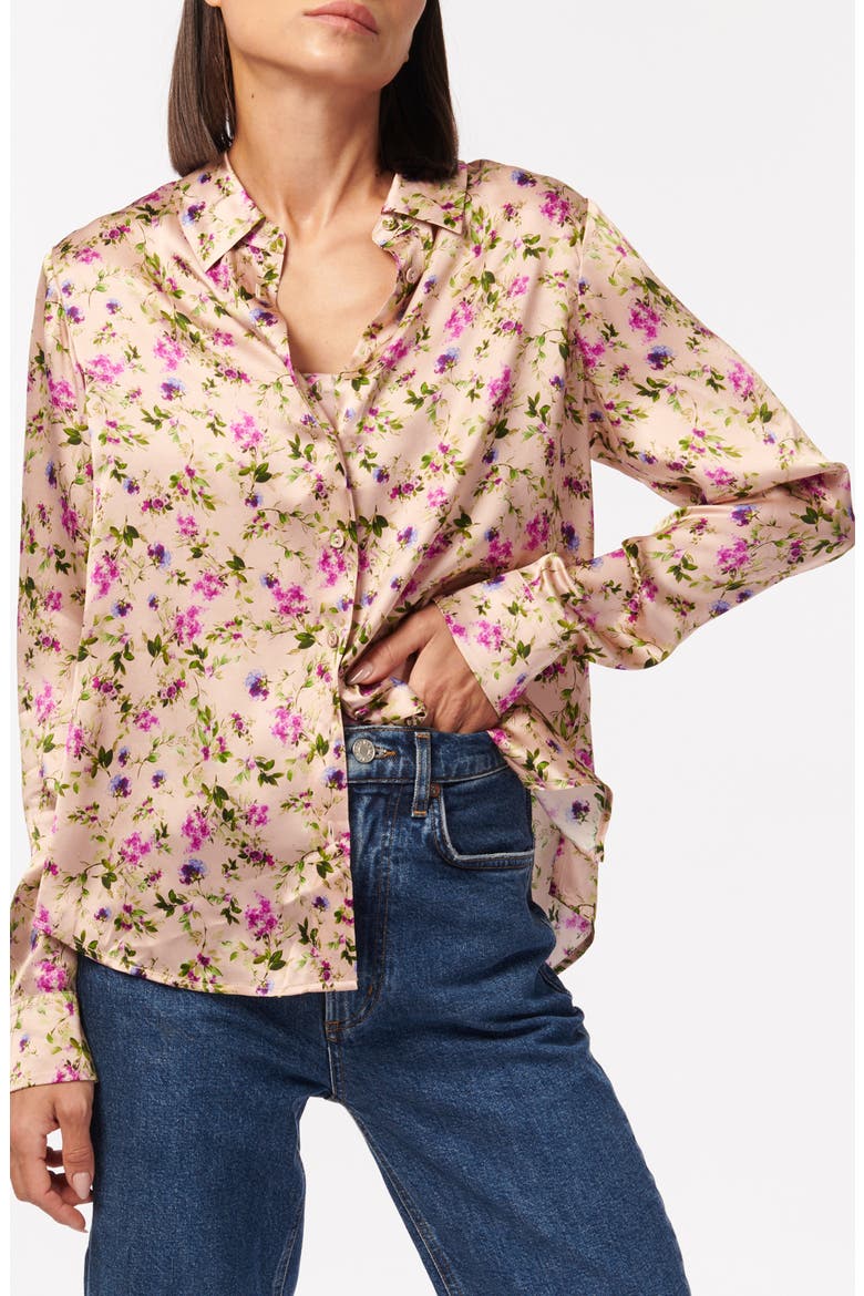 Crosby Silk Charmeuse Button-Up Shirt, Main, color, SPRING GERANIUM