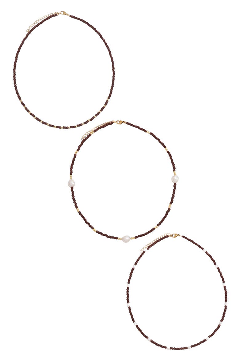 Gleam Set of 3 Necklace, Main, color, BROWN