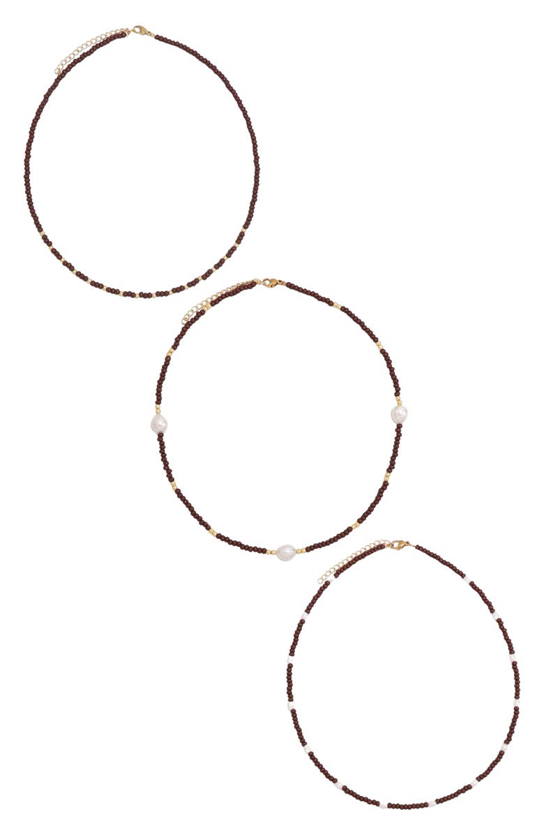 Petit Moments Gleam Set of 3 Necklace, Main, color, Brown