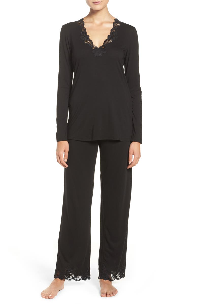 Natori Lace Trim Pajamas, Main, color, 