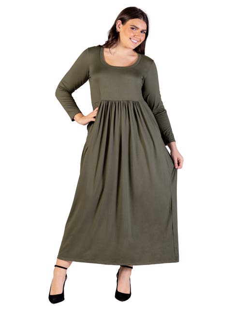 Long Sleeve Empire Waist Pocket Maxi Dress