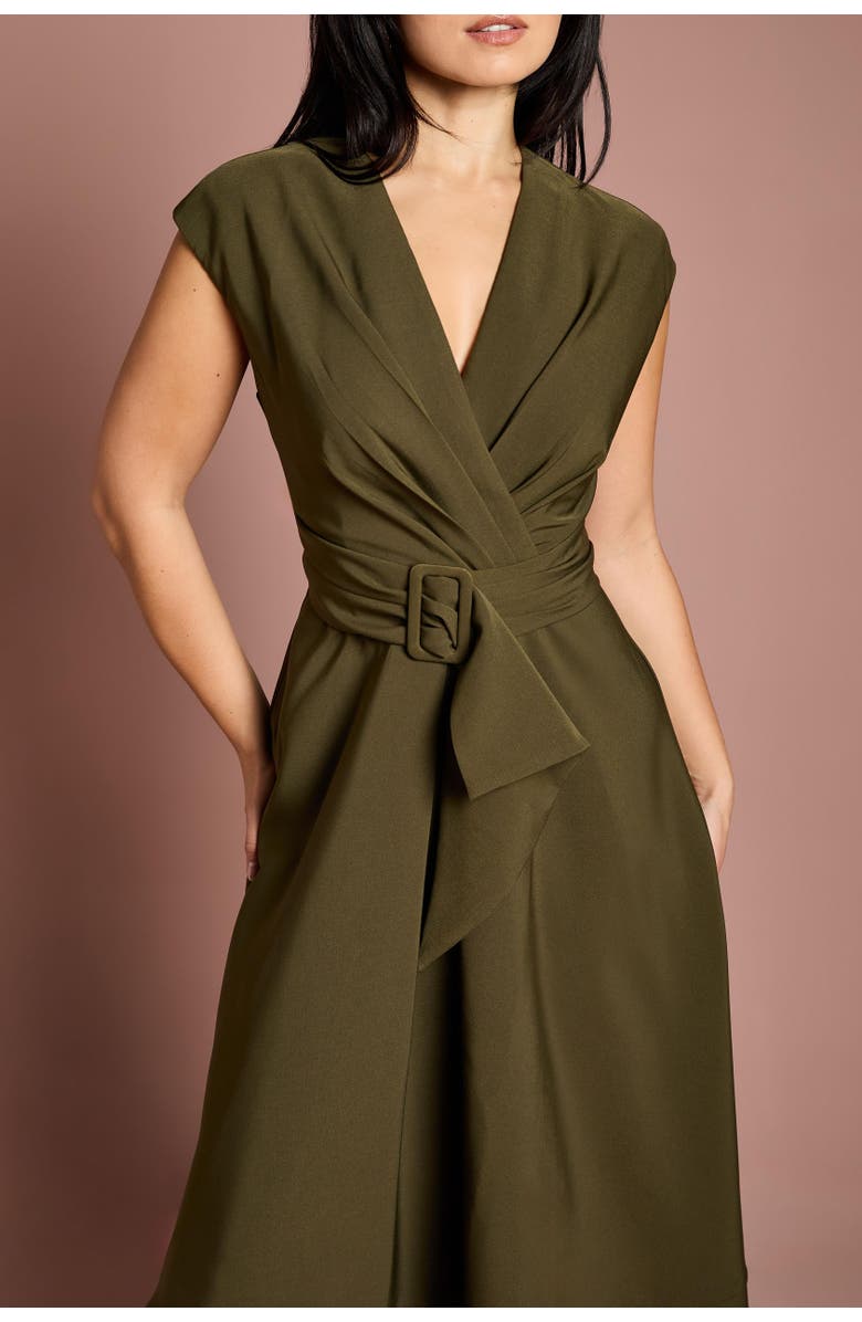Coast Petite Belted Crepe Dress, Alternate, color, Olive