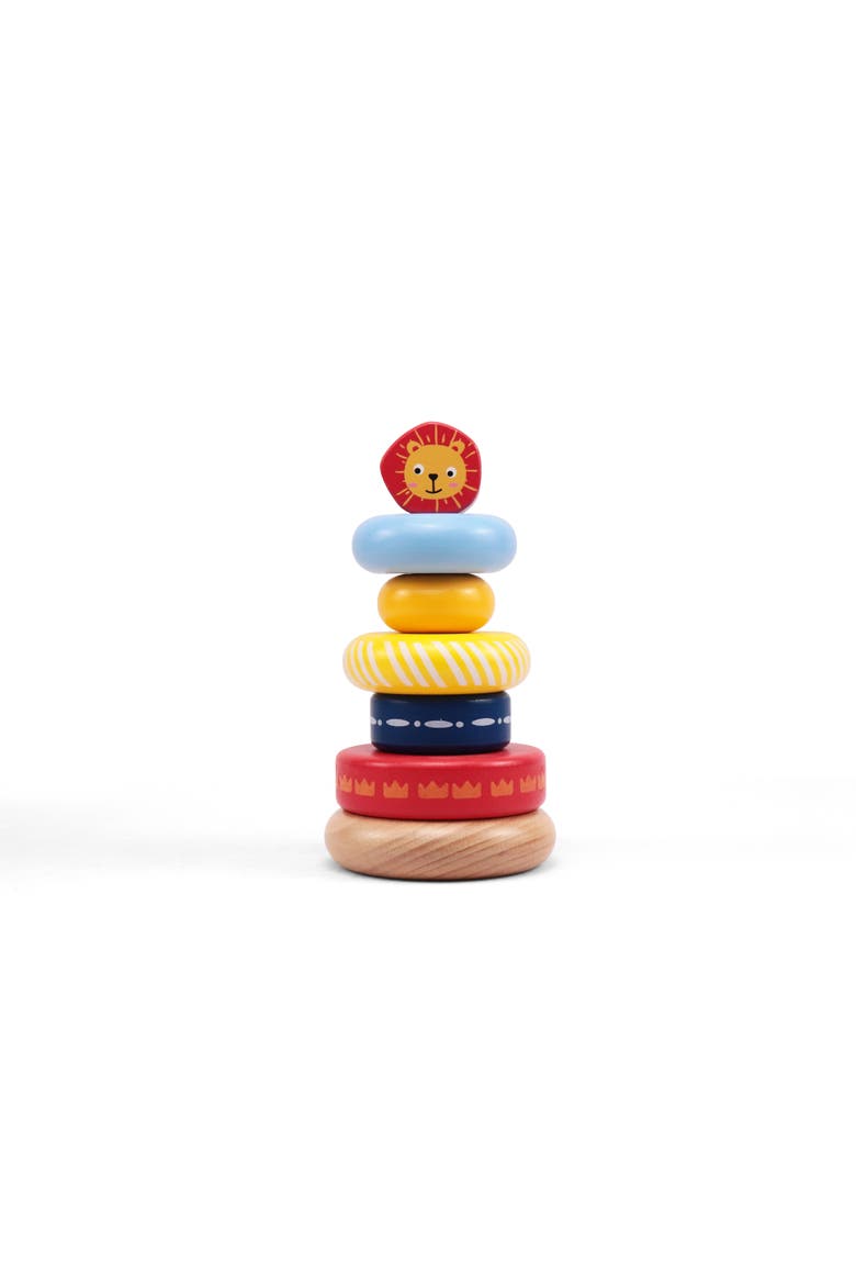 Leo Stacking Toddler Ring Tower - 7-Piece Blue Wooden Stacker Puzzle, Main, color, Yellow