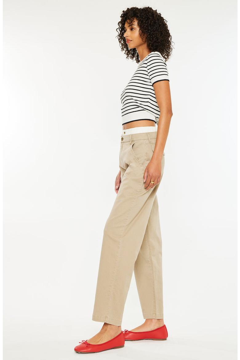 Francine Mid Rise Double Waistband Straight Pants, Alternate, color, Tan