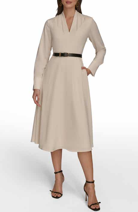 Long Sleeve Belted Satin Midi Dress