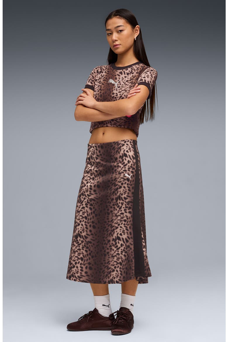 Leopard Print Bias Cut Skirt, Alternate, color, PUMA BLACK