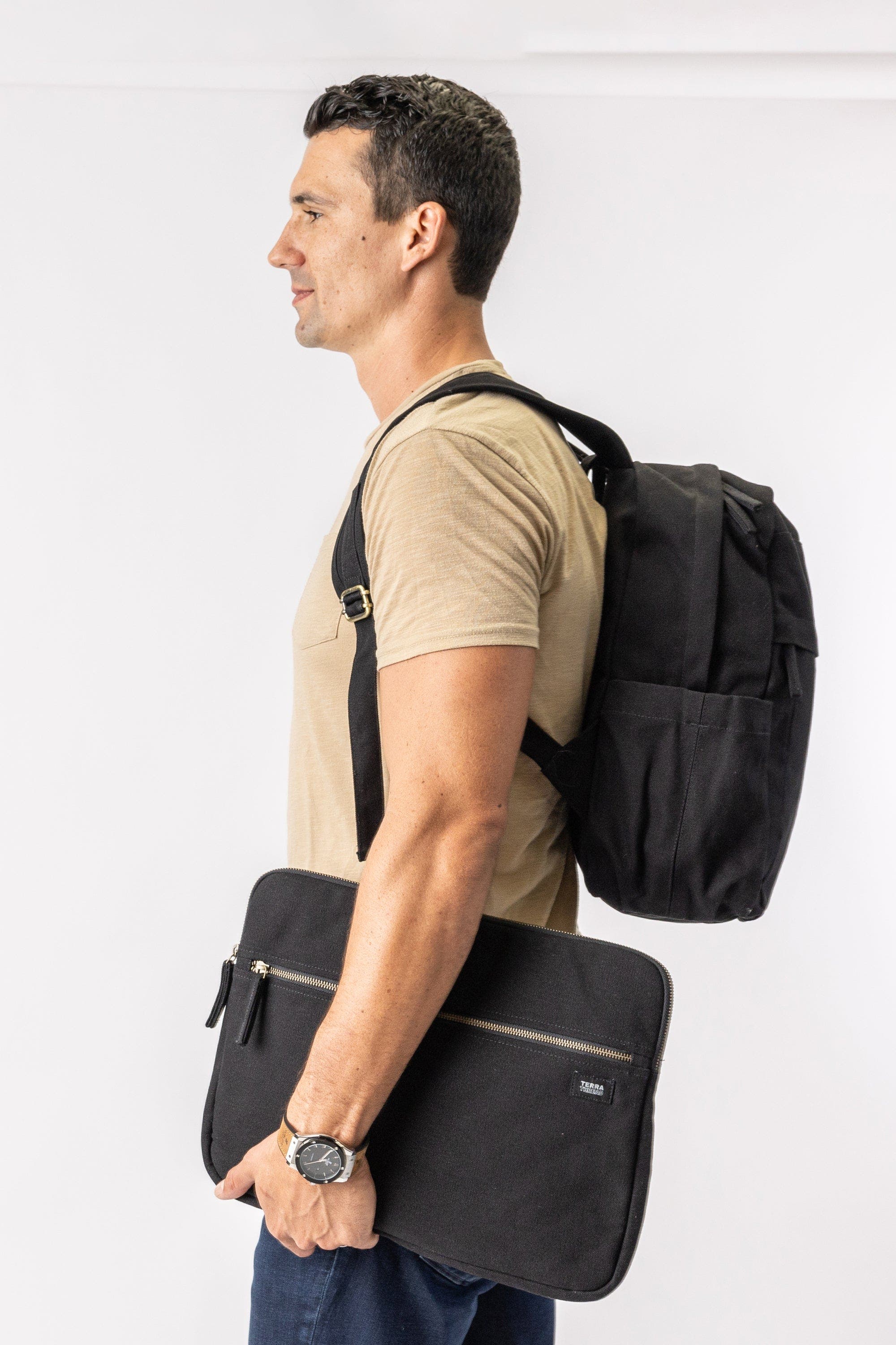 Terra Thread 15.6-Inch Organic Cotton Laptop Sleeve, Alternate, color, Ivory Black