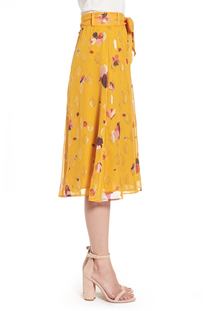 Sézane Arizona Floral & Metallic Silk Blend Skirt, Alternate, color, 
