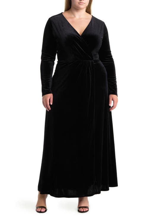 Rosalie Long Sleeve Velvet Maxi Dress (Plus)