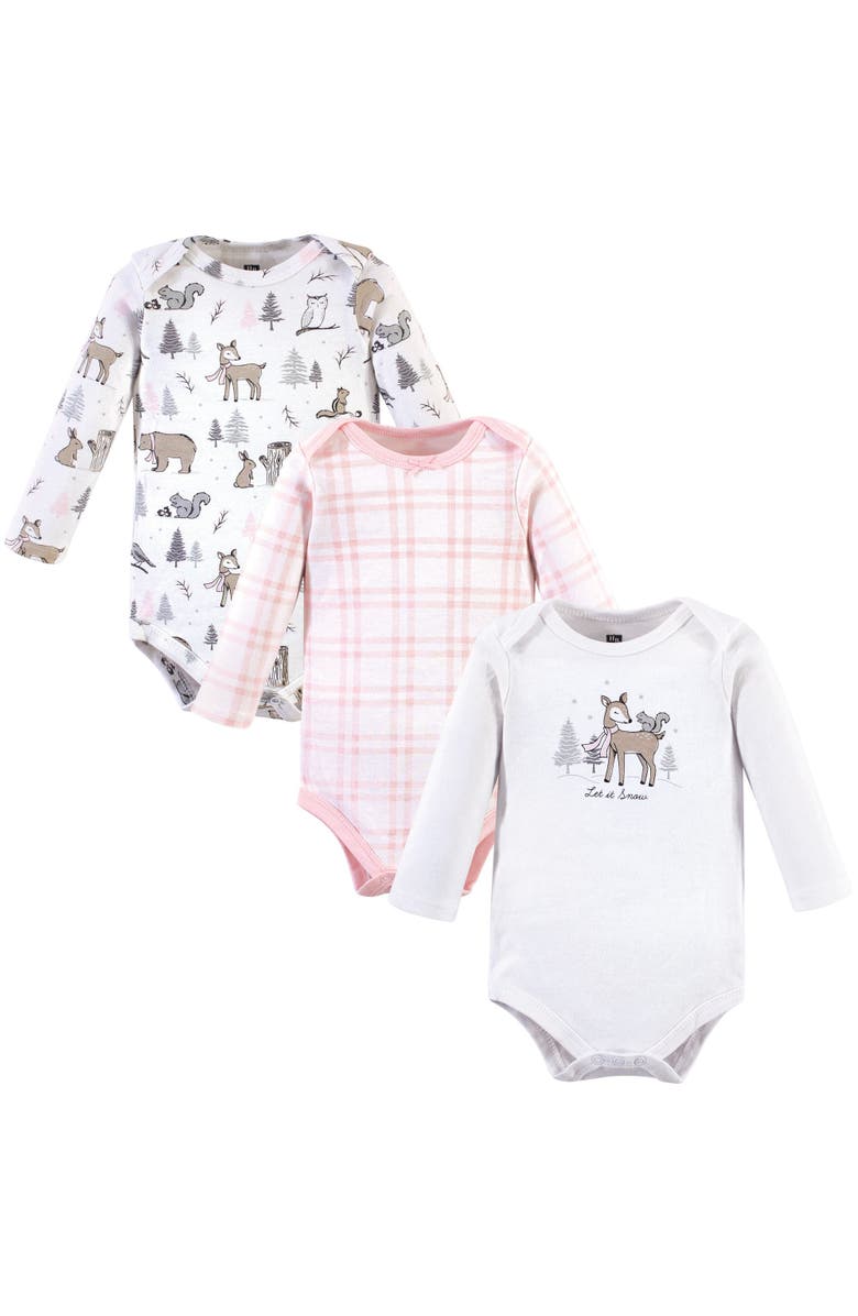 Hudson Baby Essential All-Cotton Long-Sleeve Bodysuit Triple Pack, Main, color, Winter Forest