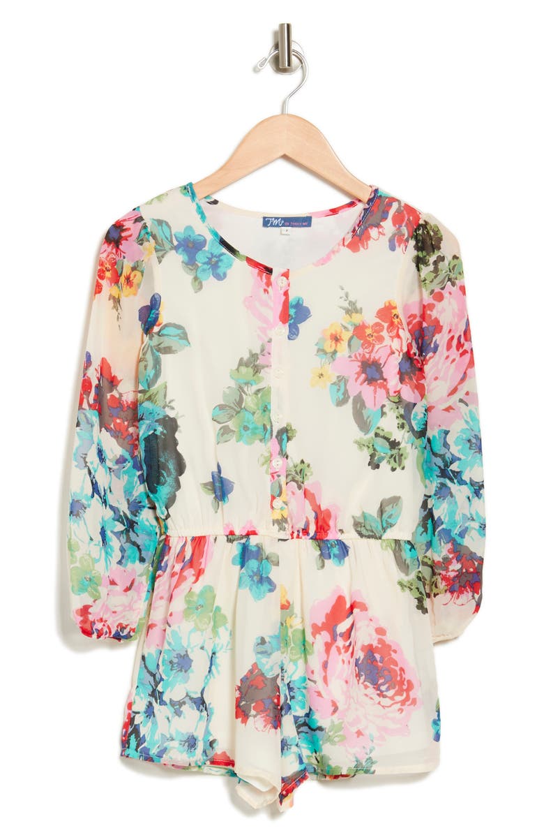 Truly Me Kids' Floral Long Sleeve Romper, Main, color, 